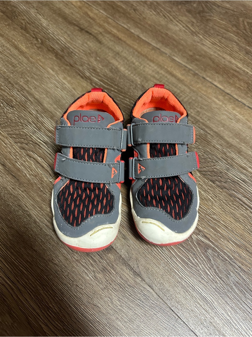 PLAE Ty Kids 10.5 Gray & Orange Velcro Athletic Sneakers